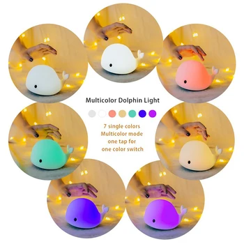 מנורות שולחן ילדים סיליקון המנורה נטענת USB חיישן מגע צבע של ילדים המנורה שליד המיטה לגעת חיה דולפין המנורה