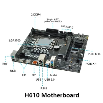 H610 שולחן העבודה של מחשב לוח האם מיקרו-ATX DDR4 זיכרון DDR4 SDRAM חריץ זיכרון עד 64GB תומך LGA1700 המחשב Mainboard 