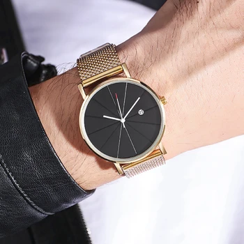 חמה למכירה גברים פלדה רצועת קוורץ שעון יד פשוטה אופנה לוח שנה שעון Montre Homme העליון מותג יוקרה שעון Dropshipping