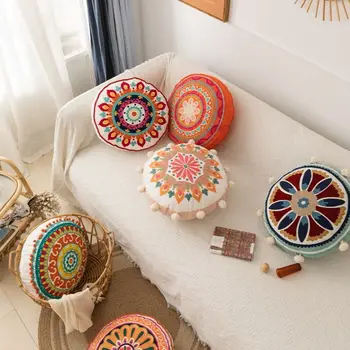 מעגלי בוהמי סגנון אתני כרית כותנה רקומה פוטון פלאפי לכריות הספה, משק בית קישוט, כרית מילוי