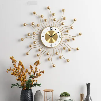 וינטג מתכת שקטה אור שעון קיר מודרני גדול שעון קיר לעיצוב בית בסגנון ארט דקו אביזרים לסלון דקורטיבי השעון
