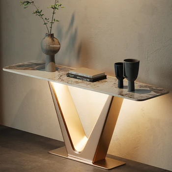 אור יוקרה הכניסה מסוף שולחנות איטלקי בבית ריהוט סלון נירוסטה מרפסת שולחן עם מנורה מודרנית לוח השולחן.