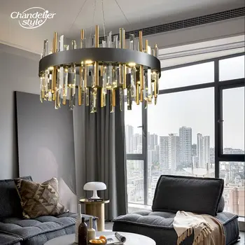 נברשות קריסטל מודרני יוקרתי LED זהב אפור עגול תלויות מנורות על התקרה סלון, חדר השינה, חדר האוכל אורות תליון