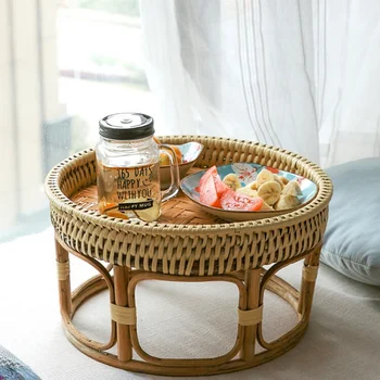 תאילנדי קש ארוג חלון תה, שולחן מרפסת שולחן נמוך יפנית טאטאמי פיקניק עגול רהיטים עיצוב חדר מסה