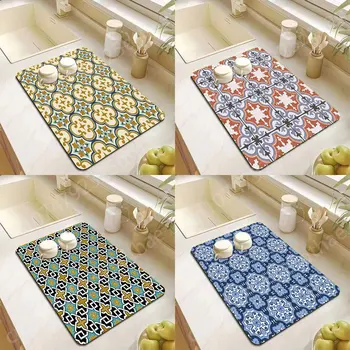 תבנית גיאומטרית ניקוז משטח סופג במיוחד צלחת ייבוש שטיח במטבח השטיח בר קפה באיכות גבוהה משולבת סיליקון מפיות