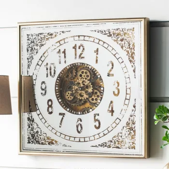 אופנה וינטג ' בסגנון אמריקאי ברזל אמנות שעון קיר הציוד שעונים יוצא דופן שקט Horloge Murale בעיצוב הבית פריטים