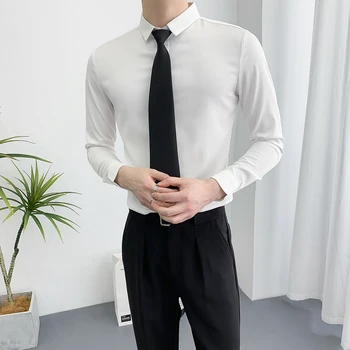 2023 האביב גברים עסקים חולצה רשמית איכותי חולצות מזדמנים גברים רשמית חולצות שרוול ארוך צבע מוצק Slim Fit חולצות Y60