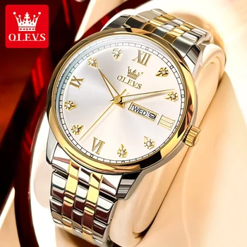 OLEVS 5525 המקורי קוורץ שעונים לגברים יוקרה עסקים עמיד למים זוהר גבר שעון יד בשבוע תצוגת לוח שעונים של גברים