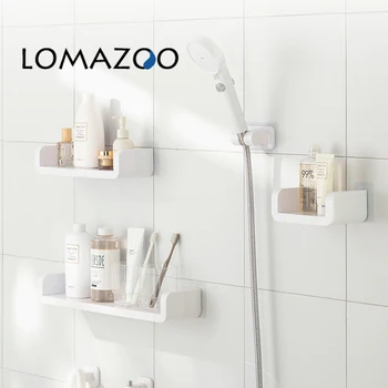 LOMAZOO חינם אגרוף אמבטיה מדפים על הקיר אחסון פלסטיק שירותים אחסון מדף ארגונית מקלחת מידוף אביזרים
