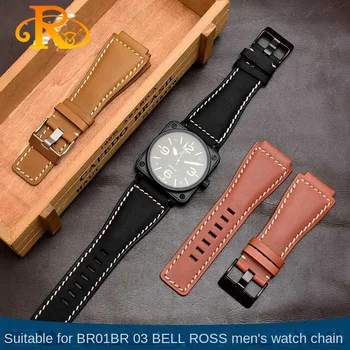 בל & רוס B&R BR-01 BR-03 רצועת איכות גבוהה עור אמיתי Watchbands גברים צמיד היד צמיד חגורה 34*24mm קמור