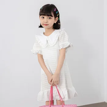 בנות שמלה לבנה הקיץ החדש 2023 ילדים חמוד נסיכה השמלה פרע אופנה בגדי ילדים, #7350