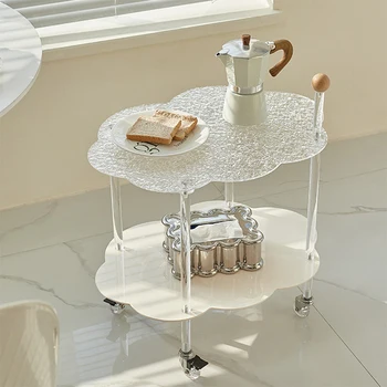 גלגלים אחסון קפה שולחן מגש מתכת לבנה פשוטה שולחן קפה בעיצוב מודרני חמוד מסה דה Centro De סאלה מינימליסטי חריג.