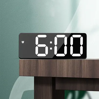 LED מראת שולחן שעון דיגיטלי מעורר נודניק להציג את הזמן שולחן עבודה שולחן אלקטרוני שעונים שעון שולחני קישוט הבית