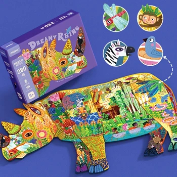 Mideer קרנף פאזל לילדים 280 עולם צבעוני חתיכות של דינוזאורים פאזל יצירתי 5+