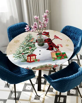 שלג חג המולד פתית שלג רובין שולחן עגול לכסות מטבח עמיד למים מפת שולחן חג המולד עיצוב אלסטי המפה