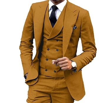 2023 חליפה של גבר יחיד עם חזה 3 חתיכות שיא דש מעיל אפוד מכנסיים עסקים מזדמנים שמלת טוקסידו מסיבת הכדור גברים