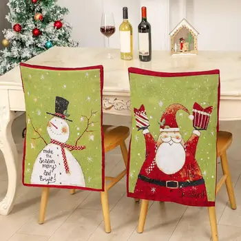 הכסא כיסוי עבור חג המולד הכסא כיסוי חג המולד חגיגי הכיסא מכסה סנטה קלאוס, איש שלג עיצוב לשפר עם שרפרפים
