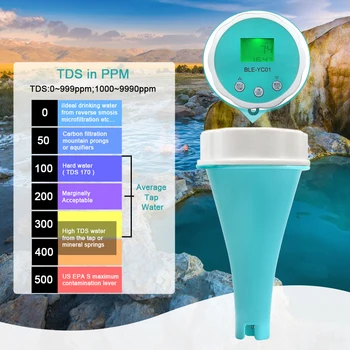 נייד איכות המים גלאי 6 ב 1-PH Multi-פונקצית איכות המים בודק מרחוק צפייה LCD עם תאורה אחורית IP67 עמיד למים
