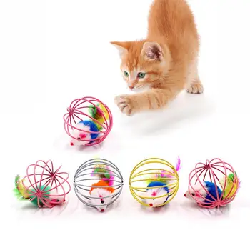1pc חתול צעצוע מקל נוצות שרביט עם בל העכבר בכלוב צעצועים מפלסטיק מלאכותיים צבעוני חתול טיזר צעצוע ציוד לחיות מחמד צבע אקראי
