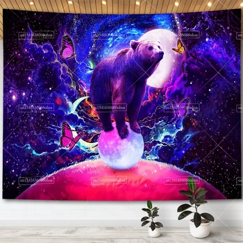 הזוי החלל Galaxy שטיח קיר עיצוב חדר Y2K אסתטי דוב פרפר סגול Tapestrys קישוט הבית איור ציורים