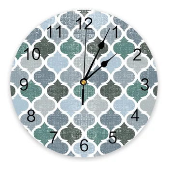 ירוק אפור גיאומטריות מרוקאי רטרו גדולות שעון קיר פינת קפה מסעדה בעיצוב עגול שעוני קיר שקט קישוט הבית