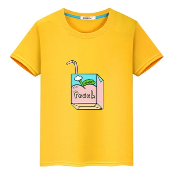 יפנית מיץ אפרסק חמוד חולצה מצוירת Kawaii גרפי הדפסת חולצת טריקו 100% כותנה באיכות גבוהה חולצת טי בנים/בנות ילדים Tees
