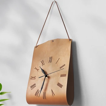 תיק בצורת יצירתית שעון קיר אמנות מודרנית שעון קיר רטרו מעור.