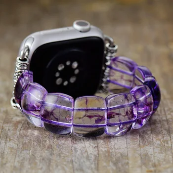 קלאסי סגולות ריפוי גביש אלסטי שעון חכם רצועת 38mm/45mm אבנים צמודות שעון להחליף הלהקה אוהבי Iwatch הצמיד