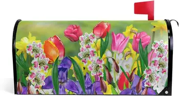 אביב קיץ פרחים, נרקיסים וצבעונים מגנטי תיבת הדואר כיסוי גדול גינה בחצר הבית תפאורה חיצונית