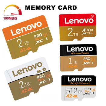 Lenovo 2TB כרטיס זיכרון מיקרו SD/TF 1TB 128GB 64GB 32GB מהירות גבוהה A1 אחסון נתונים על המצלמה/טלפון/Tablet PC עם מתאם