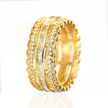 Huitan עיצוב מעודן זהב צבע הטבעת הגברת טקס אירוסין אביזרים עם ברייט קריסטל אופנה נשים מסיבה תכשיטים