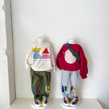 ילד קוריאני בגדים, סוודרים מכנסיים 2023 חדשה סתיו חורף בייבי בנות בנים מעטה חולצות הלבשה עליונה לילדים Clothings