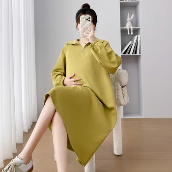 B54423# בתוספת גודל חופשי שמלת נשים קוריאני סגנון מסוגנן קפוצ ' ונים חדשים ההגעה אישה בהריון בגדים שמלה לנשים בהריון
