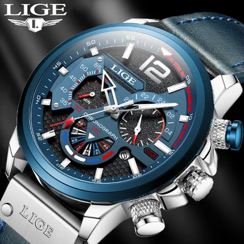 אדם לצפות LIGE אופנה יוקרה רצועת עור מזדמן ספורט קוורץ שעונים גברים זוהר עמיד למים צבאי תאריך שעון שעון יד חדש