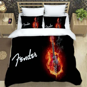 פנדר Musik Gitarre אופנה 3D מודפס מצעים המלכה סט מצעים מותאמים אישית בגודל קינג סט מצעים רכים ונוחים