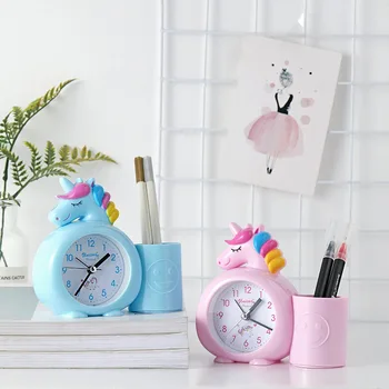 קרן ילדים שעון מעורר חמוד השעון עם מחזיק עט מברשת סיר קישוט הבית Будильник ילדים מתנות ההולדת