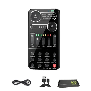 K9 מעוות קול כף יד כרטיס קול אפקטים קוליים מרובים עבור מיקרופון/ /מתג/טלפון/משחקים /בהזרמה בשידור חי מארח Dropship