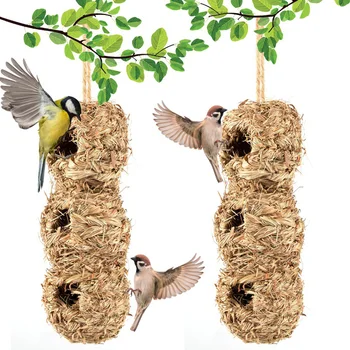 ארוגים ביד ציפור בר התוכי חיצונית הביתה עם 3 חורים Hummingbird בית ציפור בקתת גן עיצוב