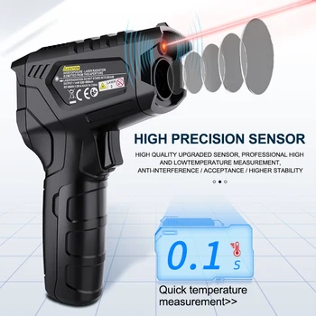 אינפרא-אדום מדחום ללא מגע, טמפרטורה מד כף יד IR מדחום לייזר Pyrometer תרמי תרמי Thermometers דיגיטלי