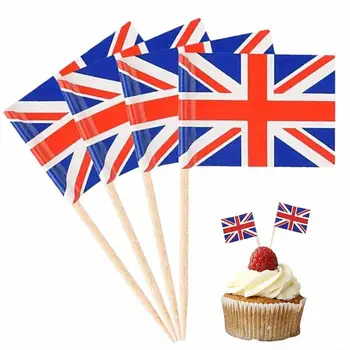 100pcs יוניון ג 'ק ToothpicksParty מקלות CupcakeTopper קישוט הבריטי קיסם דגלים עבור המלך צ' ארלס השלישי ההכתרה