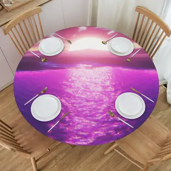 האוקיינוס בלוז שולחן עגול בד סיבי פוליאסטר דקורטיבי לשולחן עם רצועה אלסטית