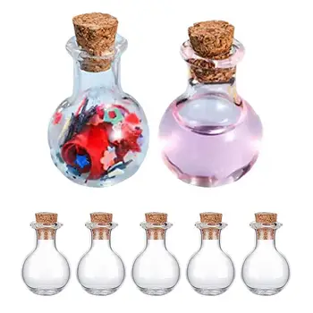 המבקשים בקבוק מיני בקבוק זכוכית עם פקק 10Pcs זכוכית קטן המבקשים הבקבוק ברורה צלוחיות מיכל אחסון על אמנות מלאכת יד