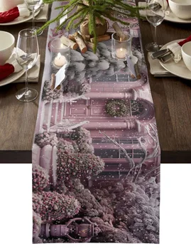 חג מולד טירת פתיתי שלג שולחן רץ מסיבת חתונה עיצוב שולחן רץ חג המולד האוכל, עיצוב שולחן מפת שולחן