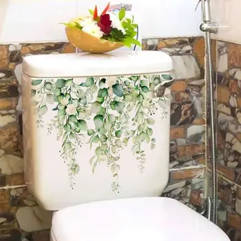 נשלף שירותים מדבקה תוססת ירוק לשתול פרחים שירותים מדבקה הדבקה עצמית קיר עיצוב הבית אמבטיה מסוגנן ייחודי