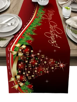 אורות עץ חג המולד ענפי אורן שולחן רץ מדינה חתונה קישוט מפת מלון שולחן אוכל שולחן המטבח מחצלות