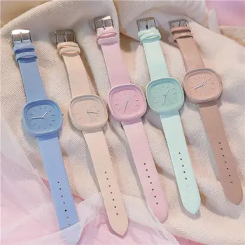 2023 אופנתיים חדשים Macaron צבע סיבוב השעון צבעוניים סיליקה ג ' ל רצועת שעון קוורץ שעונים נשים מזדמן לצפות מכירת חיסול