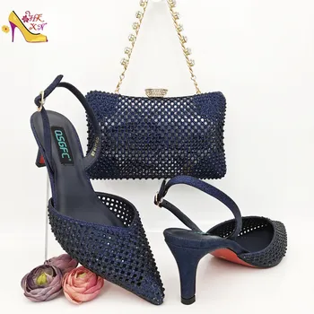 הפופולרי ביותר מחודד בוהן פגיון נעלי צי כחולות ניגריה, תלת מימדי תיקים גדולים עם ריינסטון קישוט