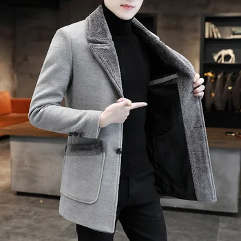 סתיו חורף מעילים גברים קוריאנים צמר Slim Fit ארוך מעיל זכר מזדמן מעיל רוח מעיל באיכות גבוהה גדול גודל בגדים