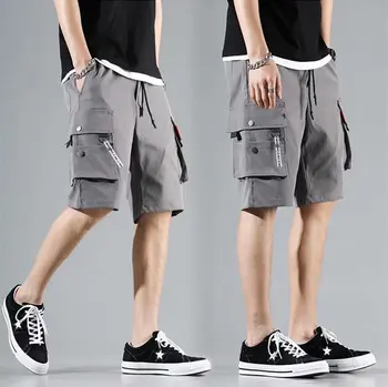 מגמה כיסים זיעה מכנסי גברים 2023 קיץ חדשה של גברים מכנסיים קצרים יפן אופנה, אופנת רחוב אלסטי המותניים קצר גברים מזדמנים גברים ביגוד