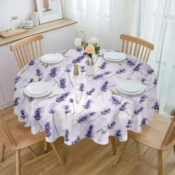 לבנדר פרחים בצבעי מים מפות שולחן על שולחן האוכל עמיד למים שולחן עגול כיסוי עבור המטבח הסלון